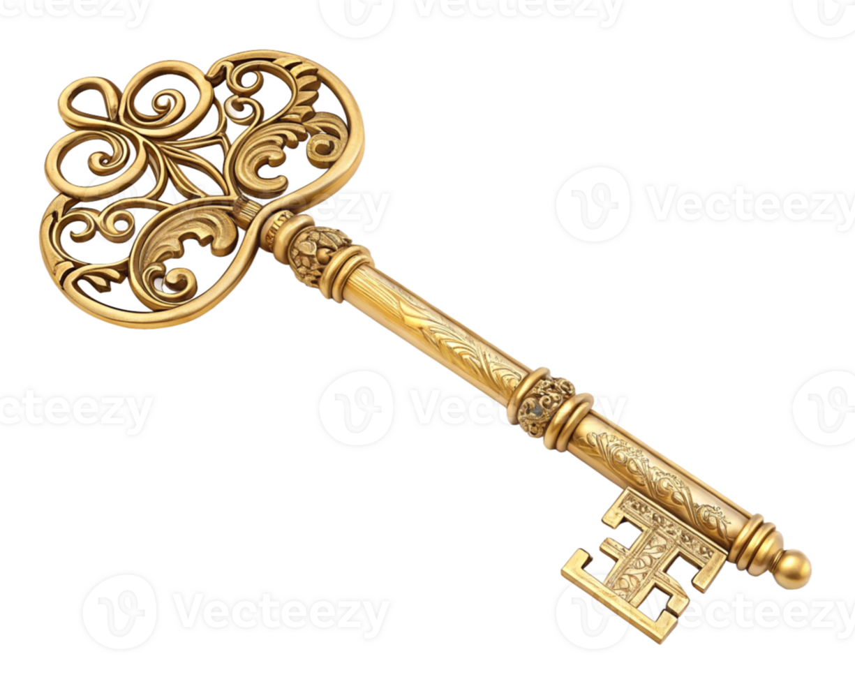 Ornate Golden Skeleton Key Antique, Vintage, Luxury, Access, Secret png