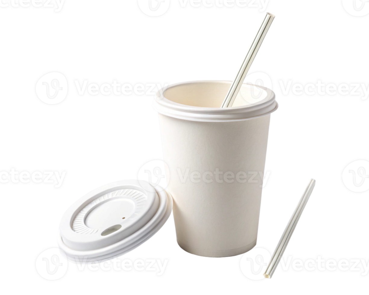 Disposable Paper Cups, Lids, and Straws EcoFriendly Beverage Packaging png