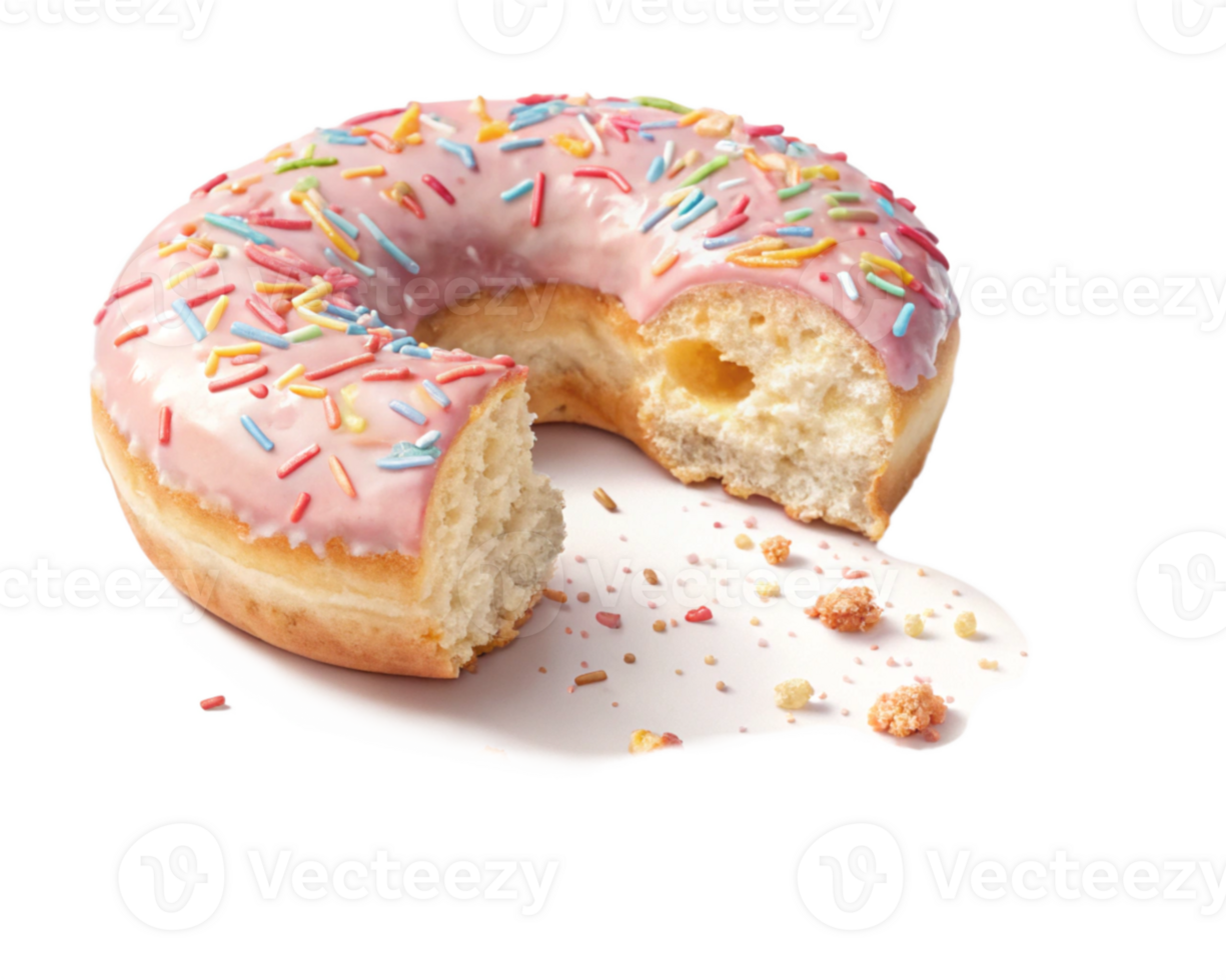 roze geglazuurd donut, hagelslag, verrukkelijk, zoet traktatie, beet, bakkerij, gebakje, nagerecht, lekker, voedsel png