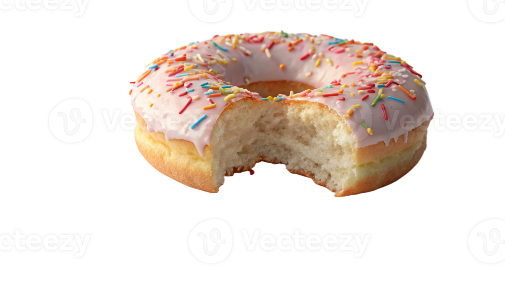Delicious Pink Glazed Donut with Sprinkles, Partially Eaten png