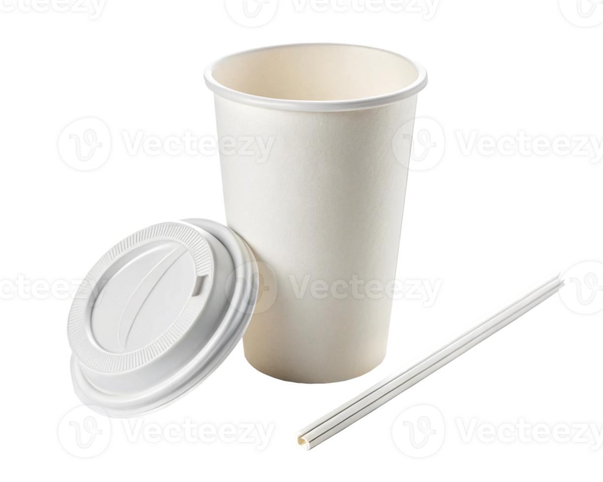 Disposable Paper Cups, Lids, and Straws EcoFriendly Beverage Set png