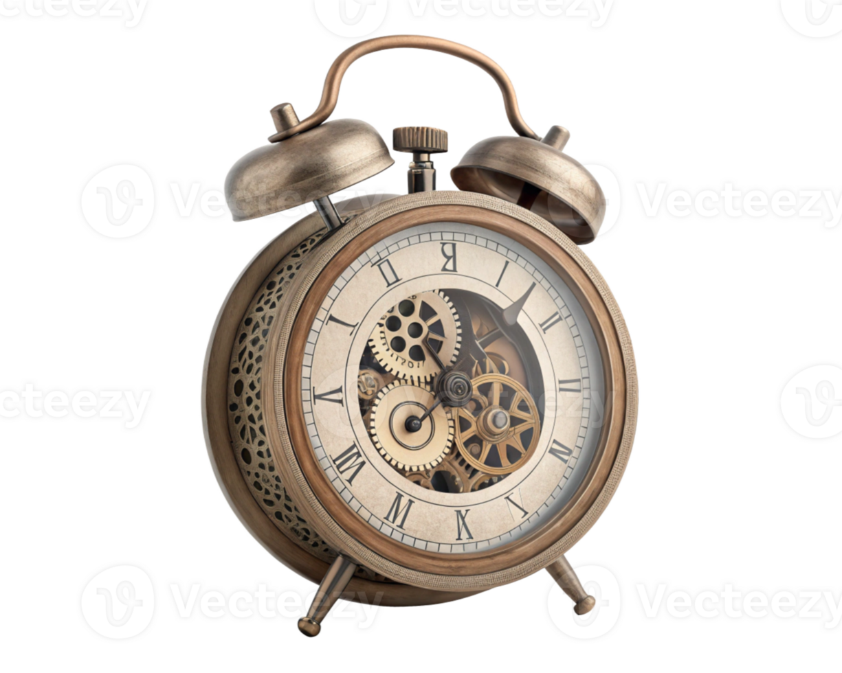 Antique Alarm Clock Gears Time Mechanism Vintage Brass Metal png