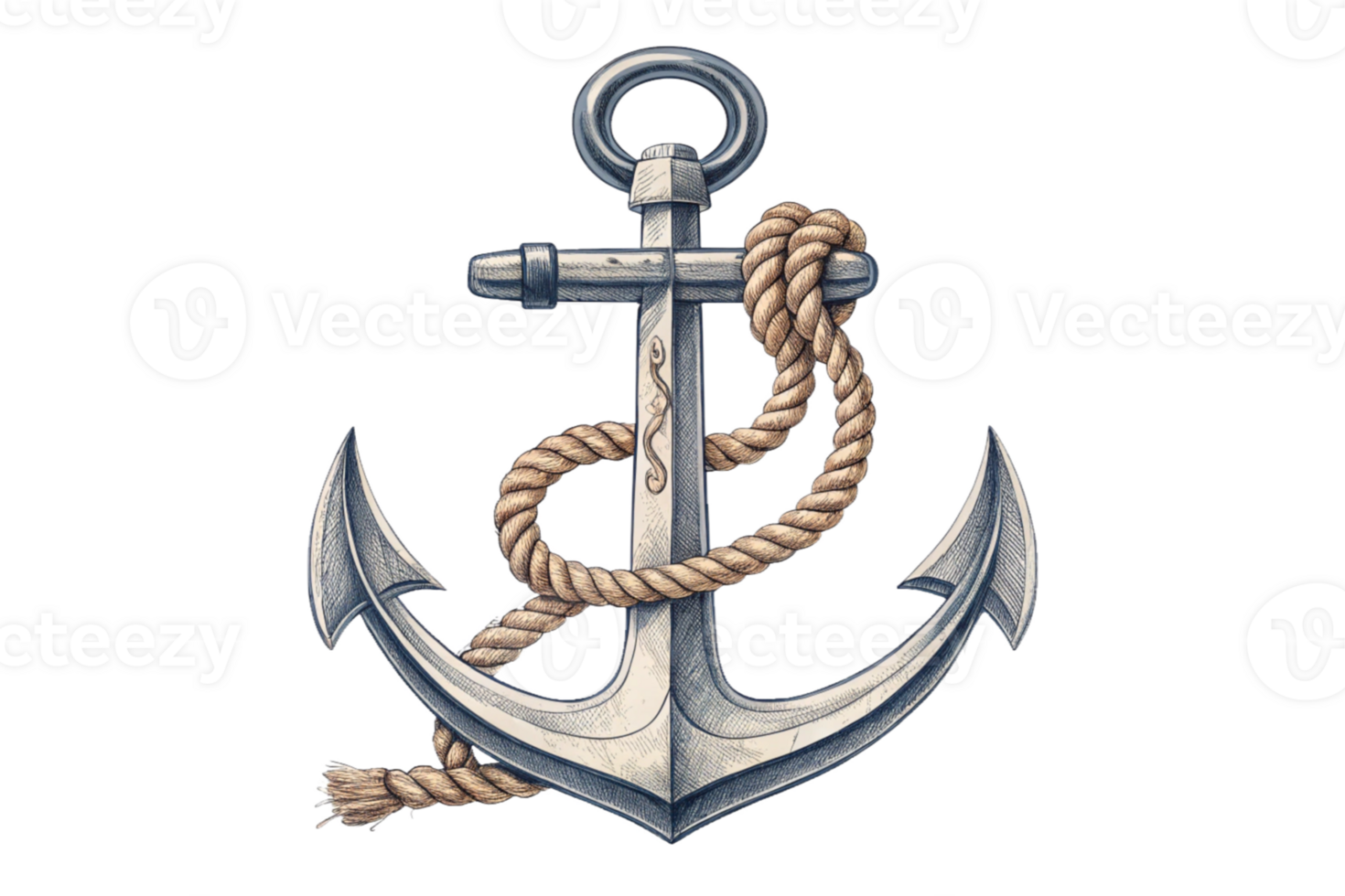 Nautical Anchor Rope Glitch Art Digital Design Graphic png
