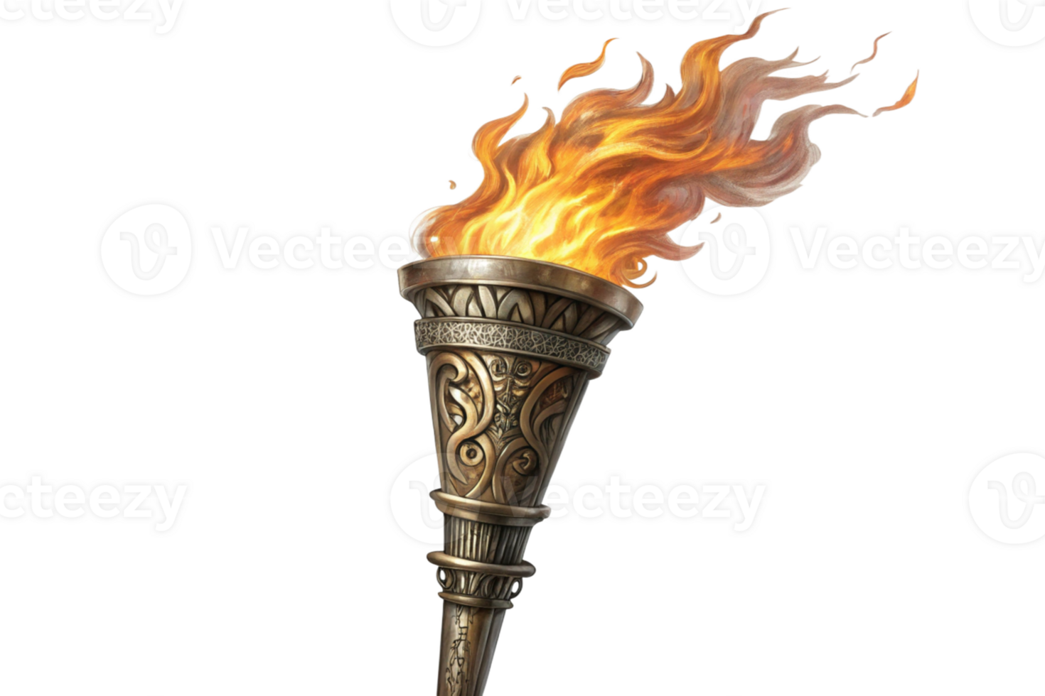 Ornate Bronze Torch Flaming Brightly, Ancient Artifact, Mythical Flame png