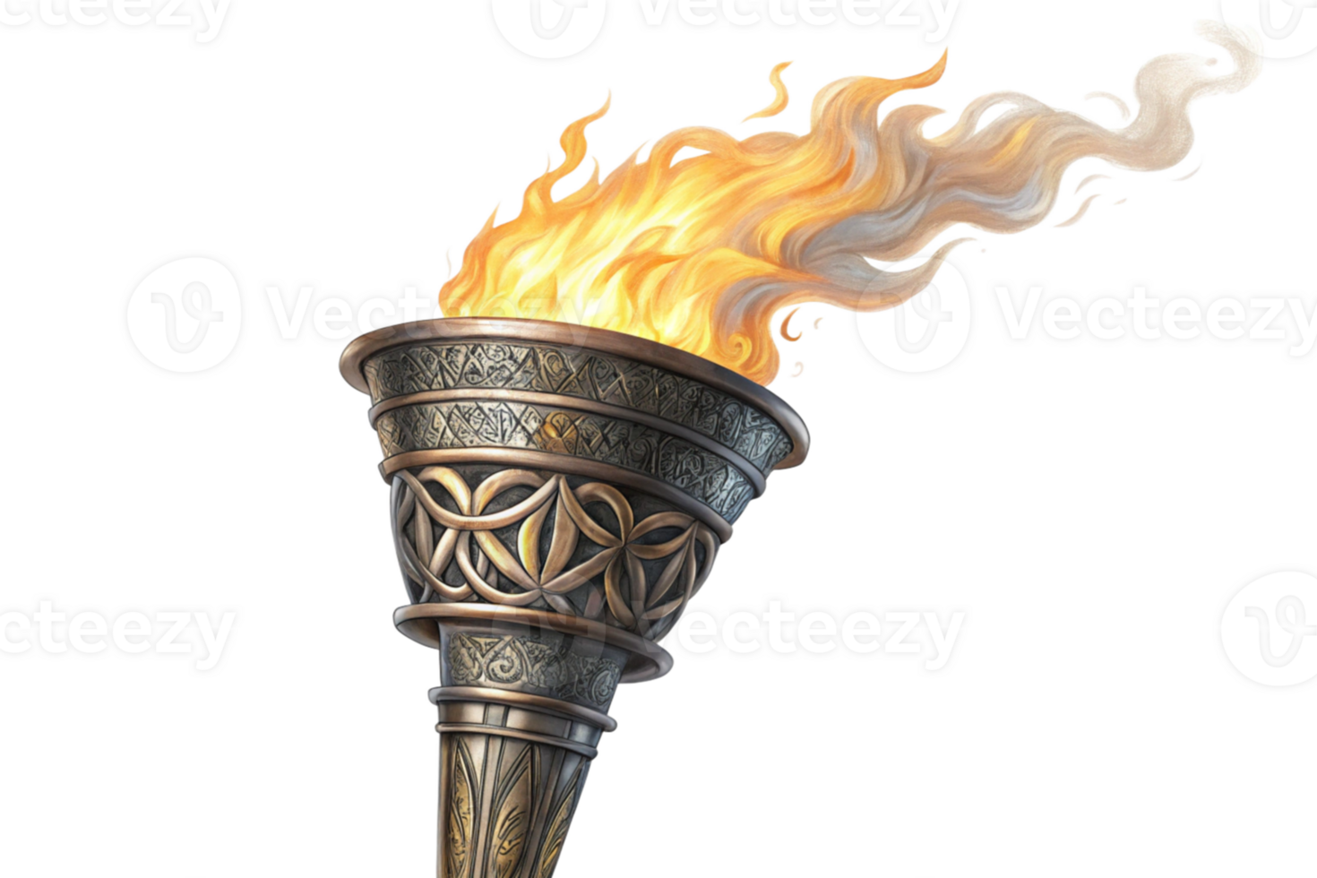 Ornate Bronze Torch, Flaming Ember, Illuminated Path, Ancient Artifact, Mythological Symbol, Heroic png