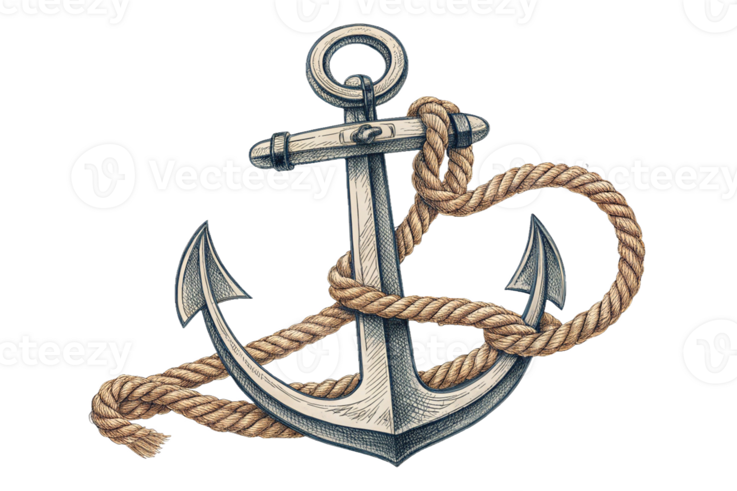 Nautical Anchor Rope Glitch Art Digital Graphic Design png