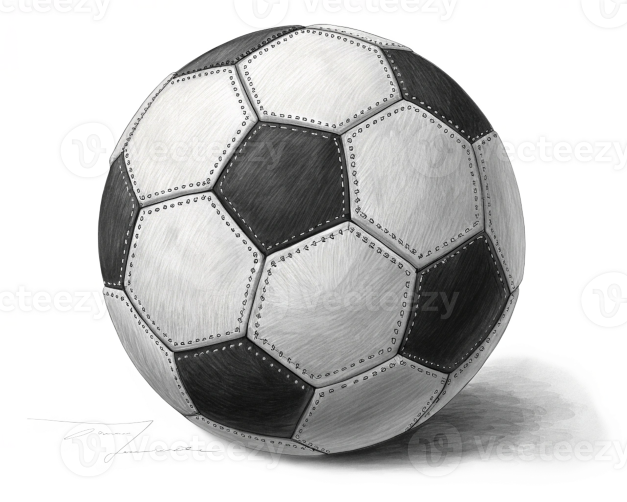 Pencil Sketch of a Classic Black and White Soccer Ball png