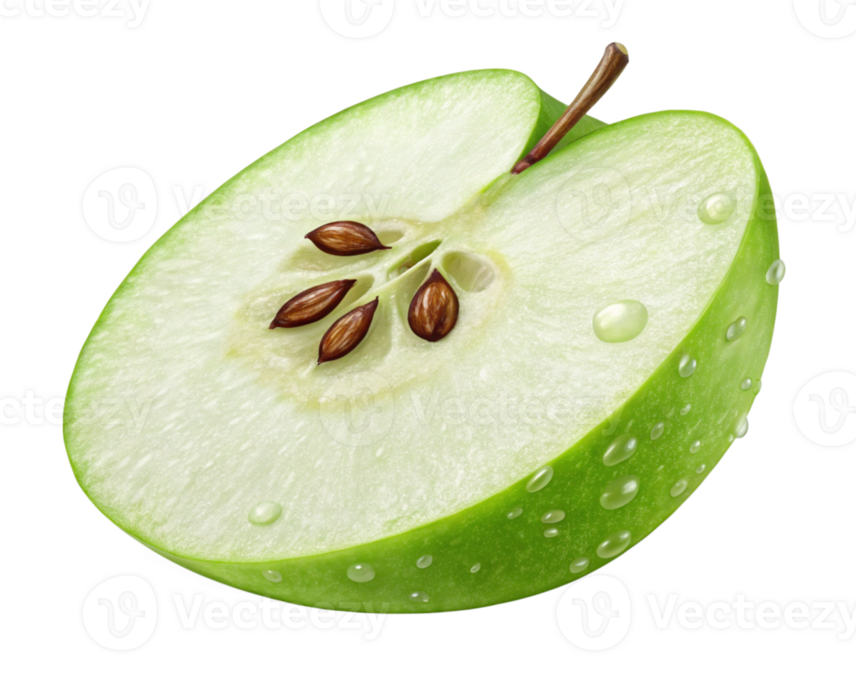 Juicy Green Apple Slice, Seeds Visible, Fresh Fruit, Water Droplets png