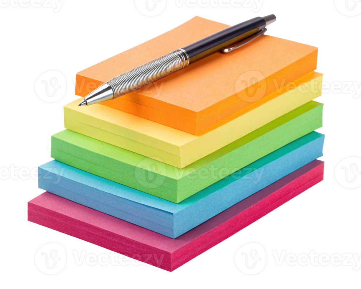 Rainbow Stacked Sticky Notes with Pen Office Supplies png