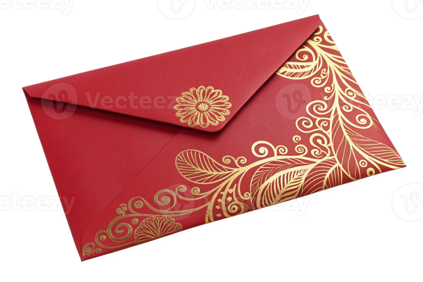 Elegant Red Envelope with Gold Floral Design, Decorative Mail png