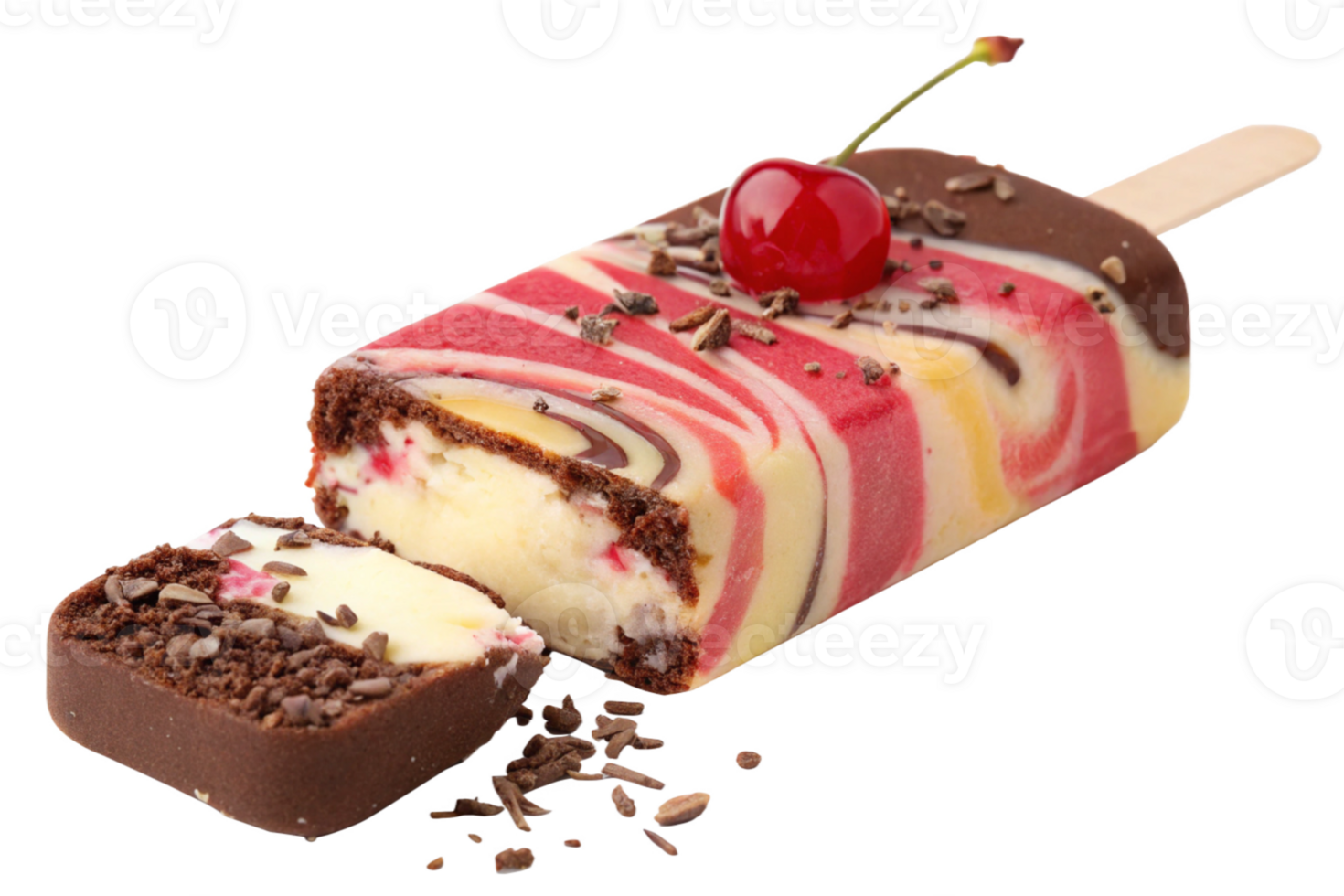 Delicious Swirled Ice Cream Bar with Chocolate and Cherry png