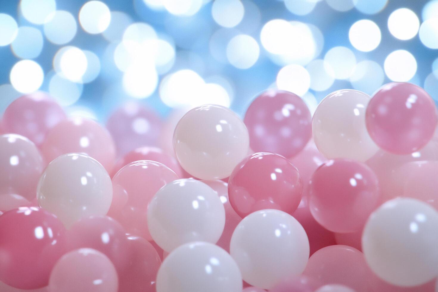 A close-up of pink and white balls against a blurred blue background. photo