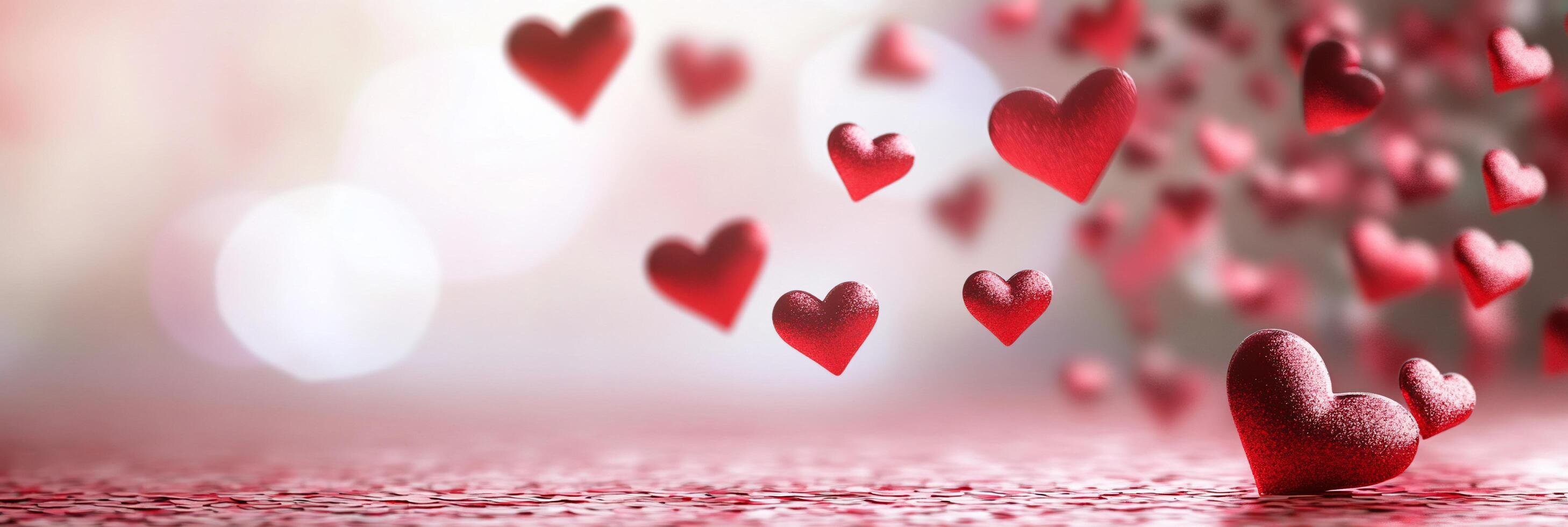 A dreamy background filled with floating red hearts for romantic themes. photo