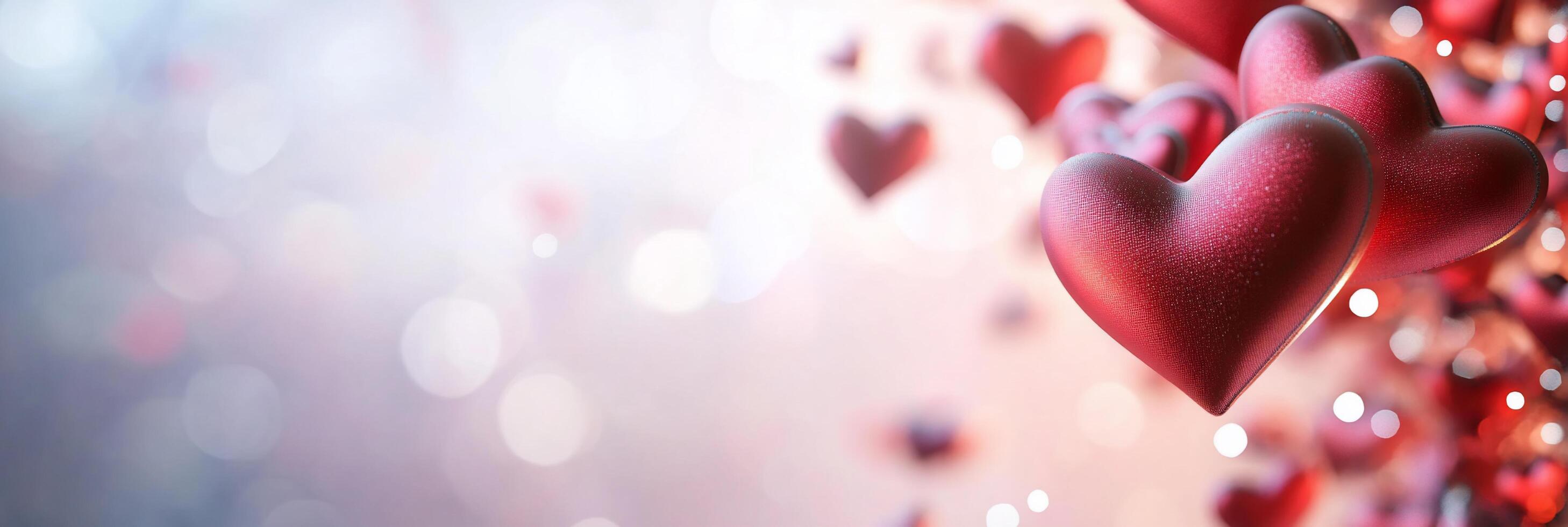 A collection of floating red hearts on a soft, dreamy background. photo