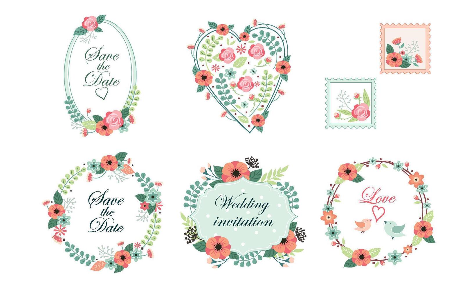 Floral Frame Collection, Wedding Invitation, Save the Date Card Design Elemets, Frame with Blooming Flowers Illustration vector