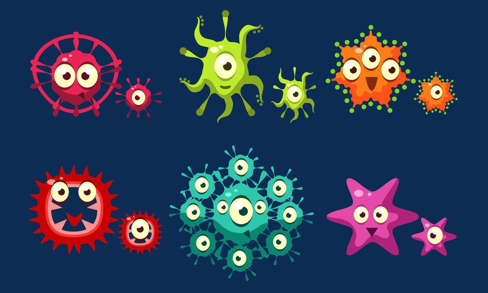 Collection of Cute Colorful Germs Set, Funny Microbes, Pathogens, Bacterias, Viruses Characters Illustration vector