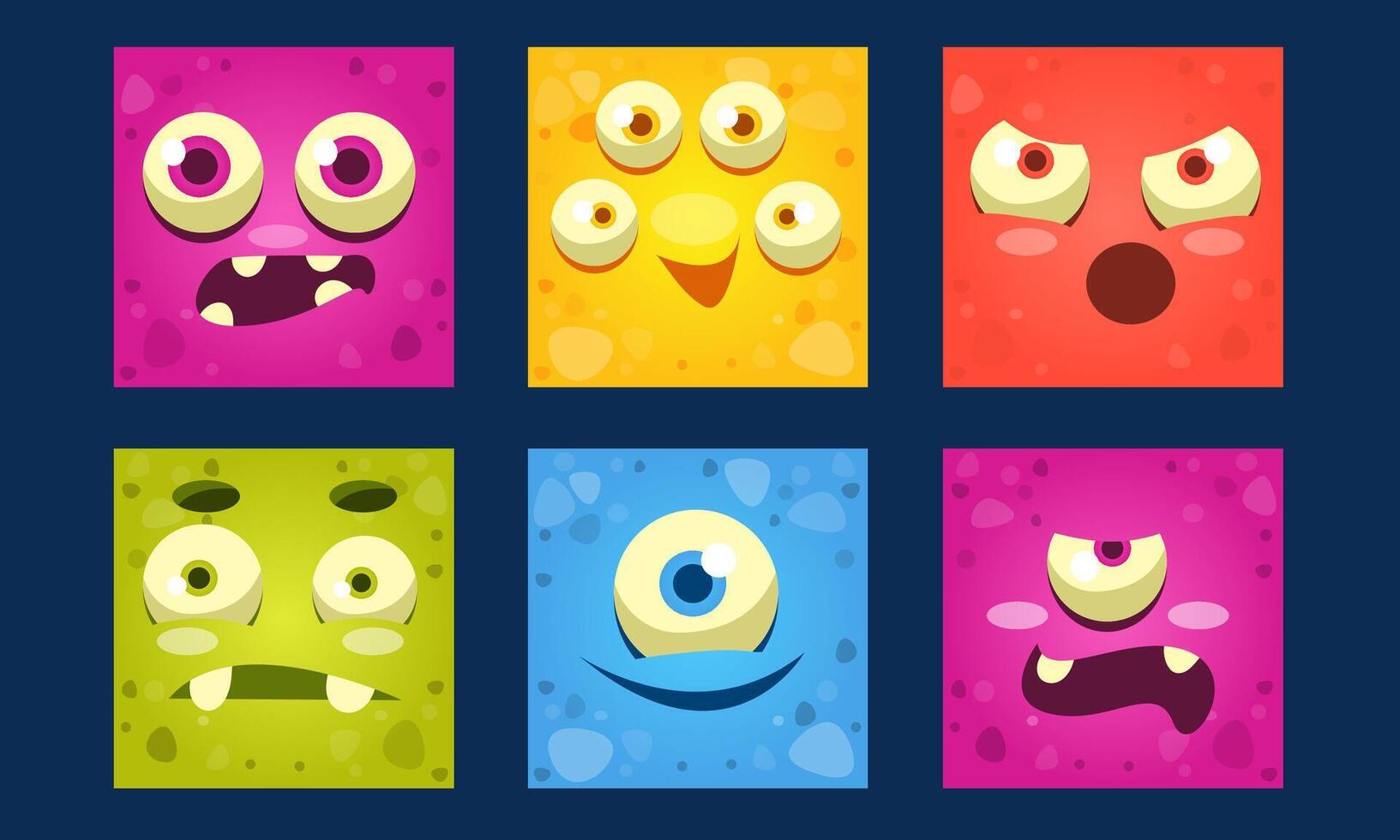 Funny Monsters Set, Colorful Square Mutant Emojis, Cute Emoticons with Different Emotions Illustration vector