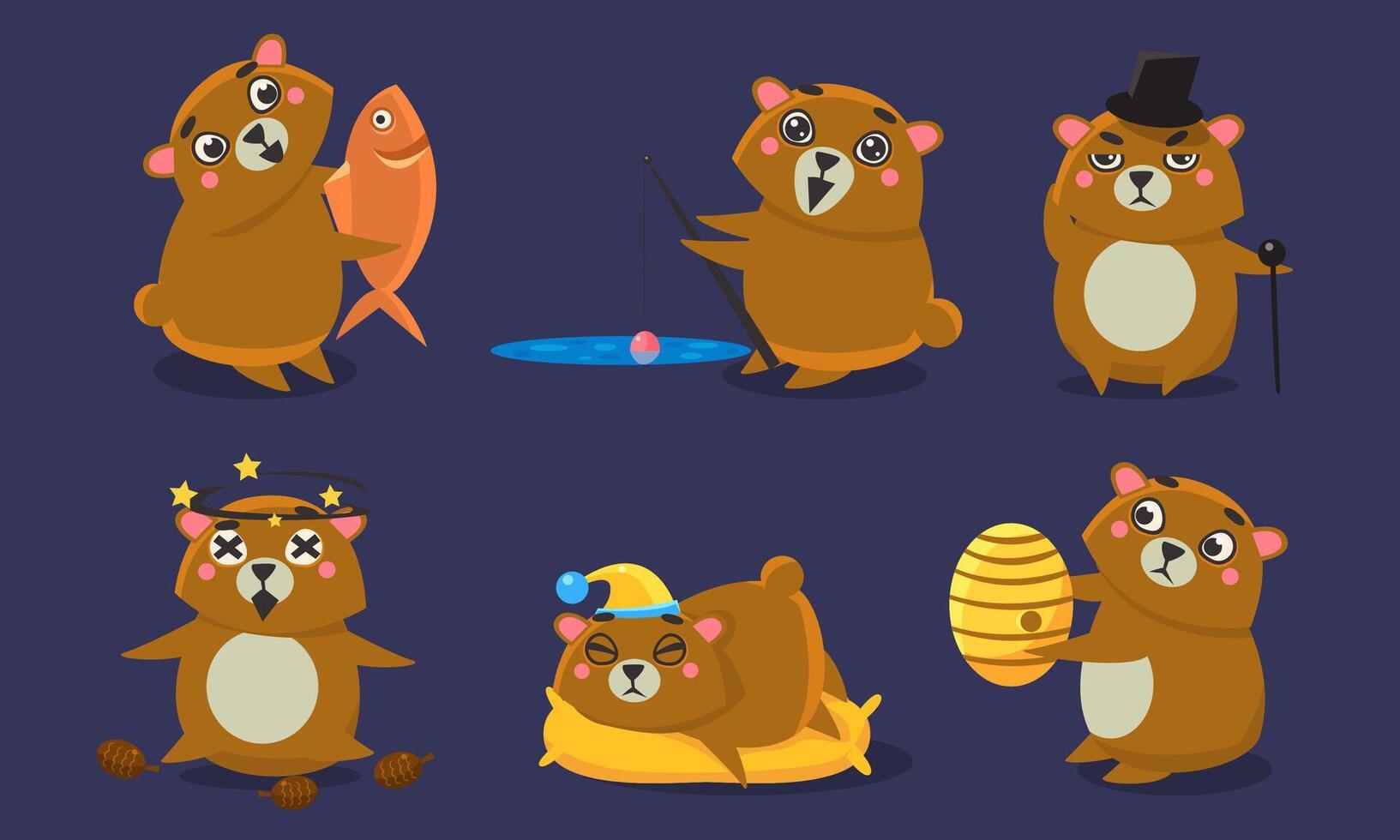 Cute Brown Guinea Pig Character Set, Funny Humanized Cavy Anima in Different Situations Illustration vector
