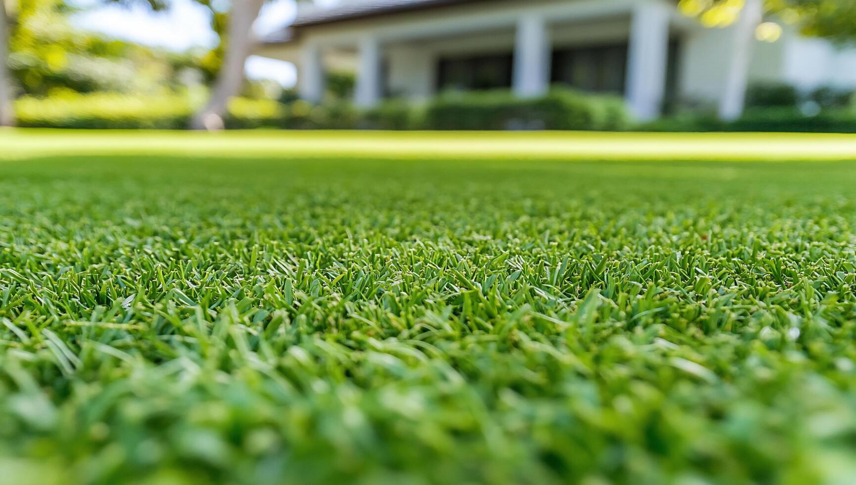 Close-up of lush green grass in a well-maintained garden area. photo