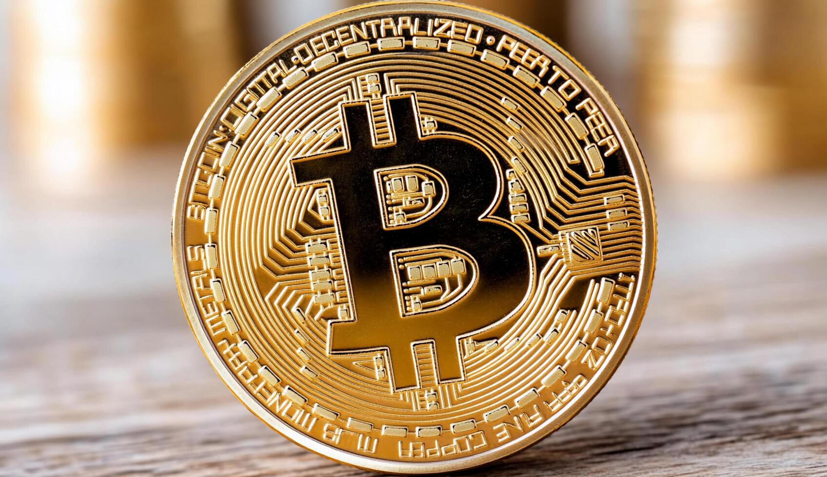 A close-up of a gold Bitcoin symbolizing cryptocurrency investment. photo