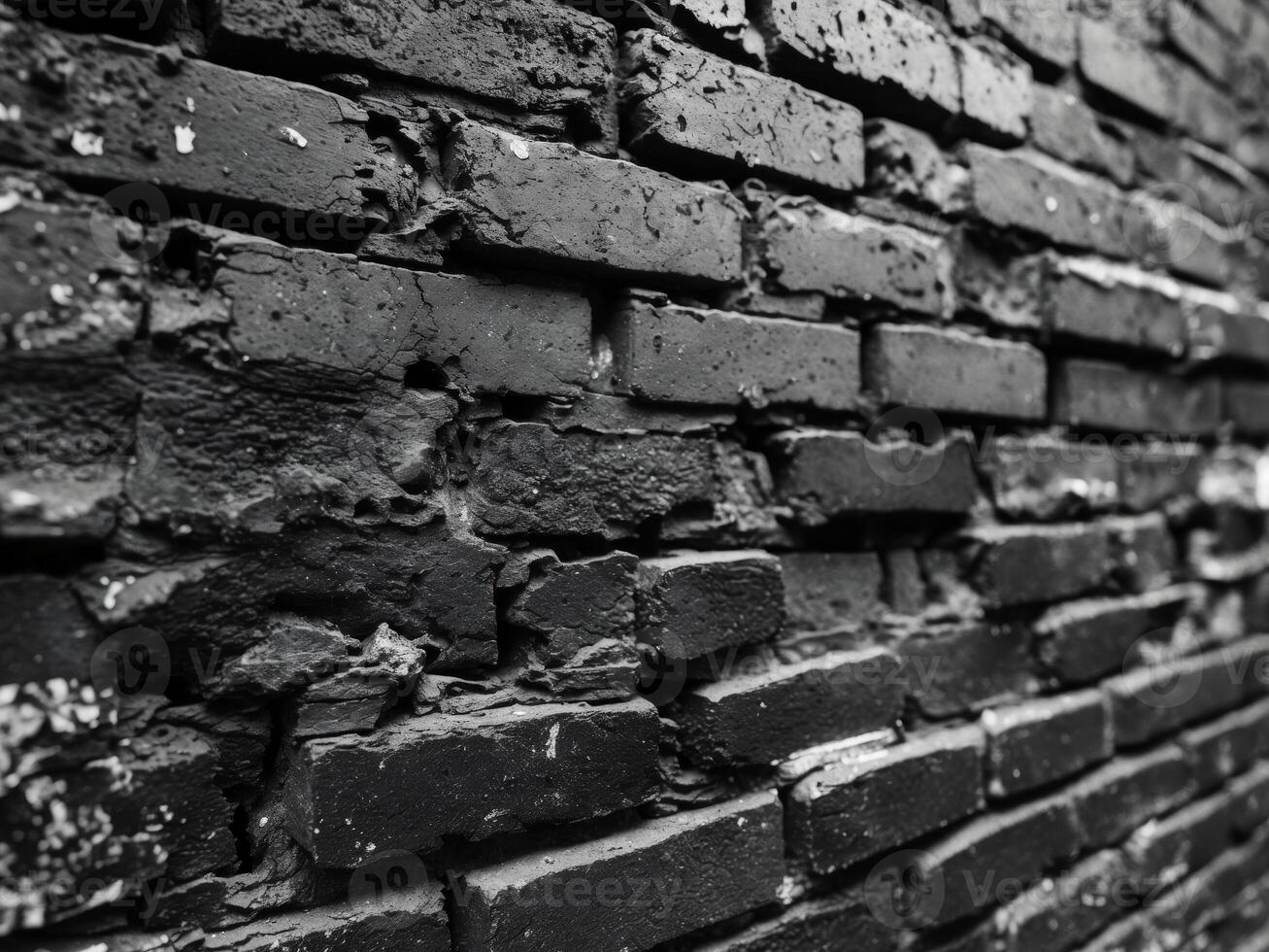 panoramic texture of black brick wall brickwork history for layout or backdrop. photo