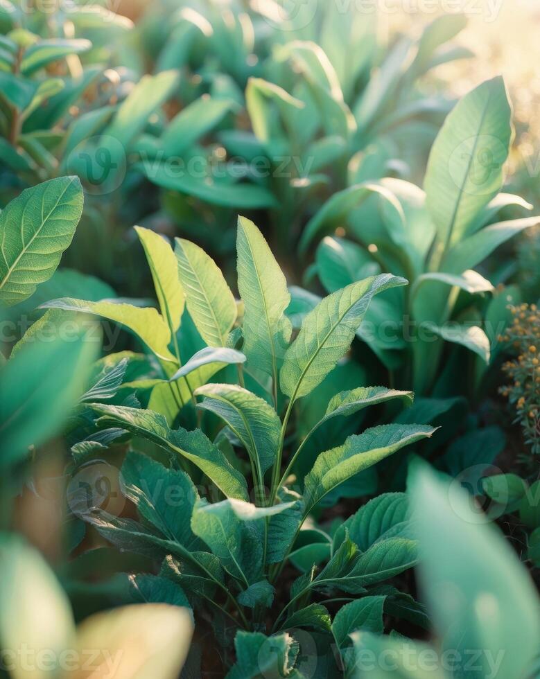 Aerial View of Lush Green Plants in Soft Light. photo