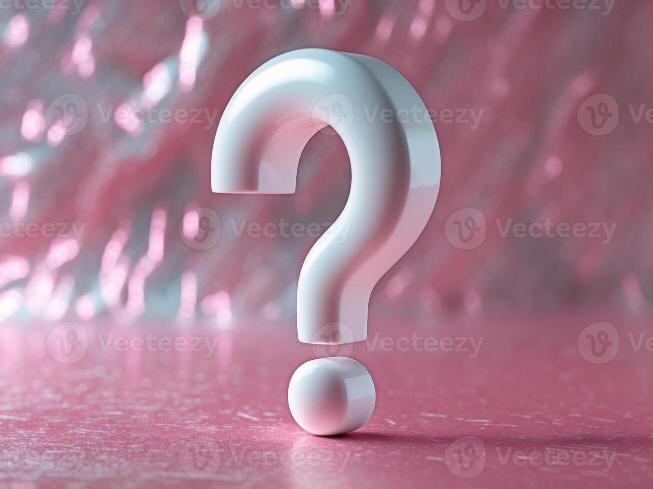 Crystal large question mark on shimmering pink textured background with elegant design. photo