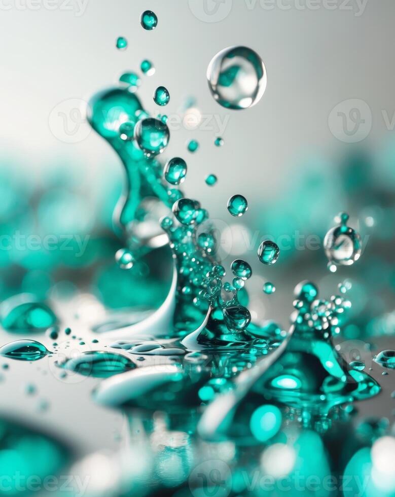 Cascading water droplets create an abstract wallpaper with vibrant colors and soft reflectionsCascading water droplets create an abstract wallpaper with vibrant colors and soft reflections. photo