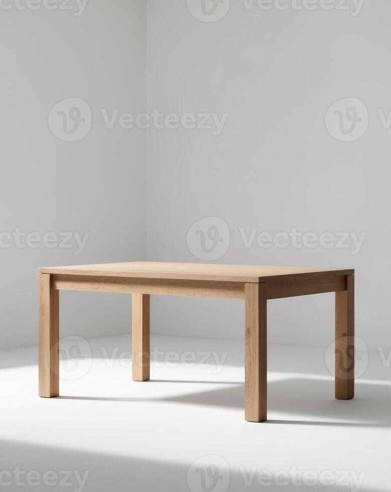 Rectangular Light Brown Wooden Table Empty Top Studio Shot photo