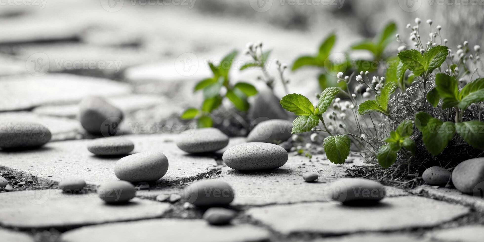 A few tiny stones and a smattering of fresh mint leaves on a stone patioA few tiny stones and a smattering of fresh mint leaves on a stone patio. photo
