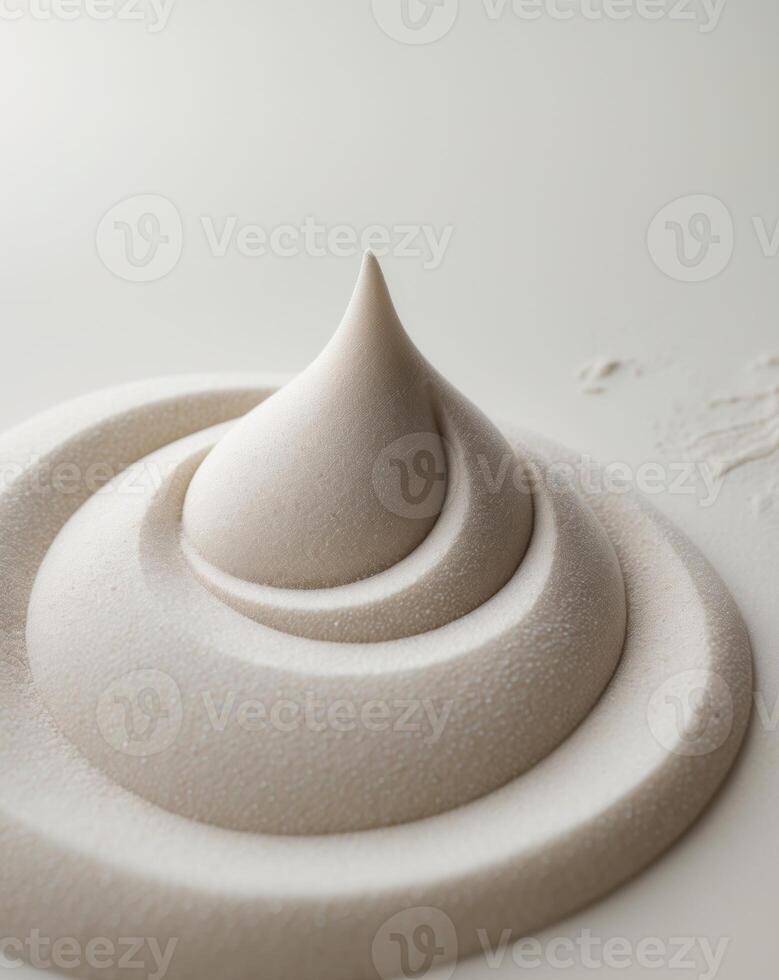 A smooth layer of sand shaped like a teardrop with the point fad photo