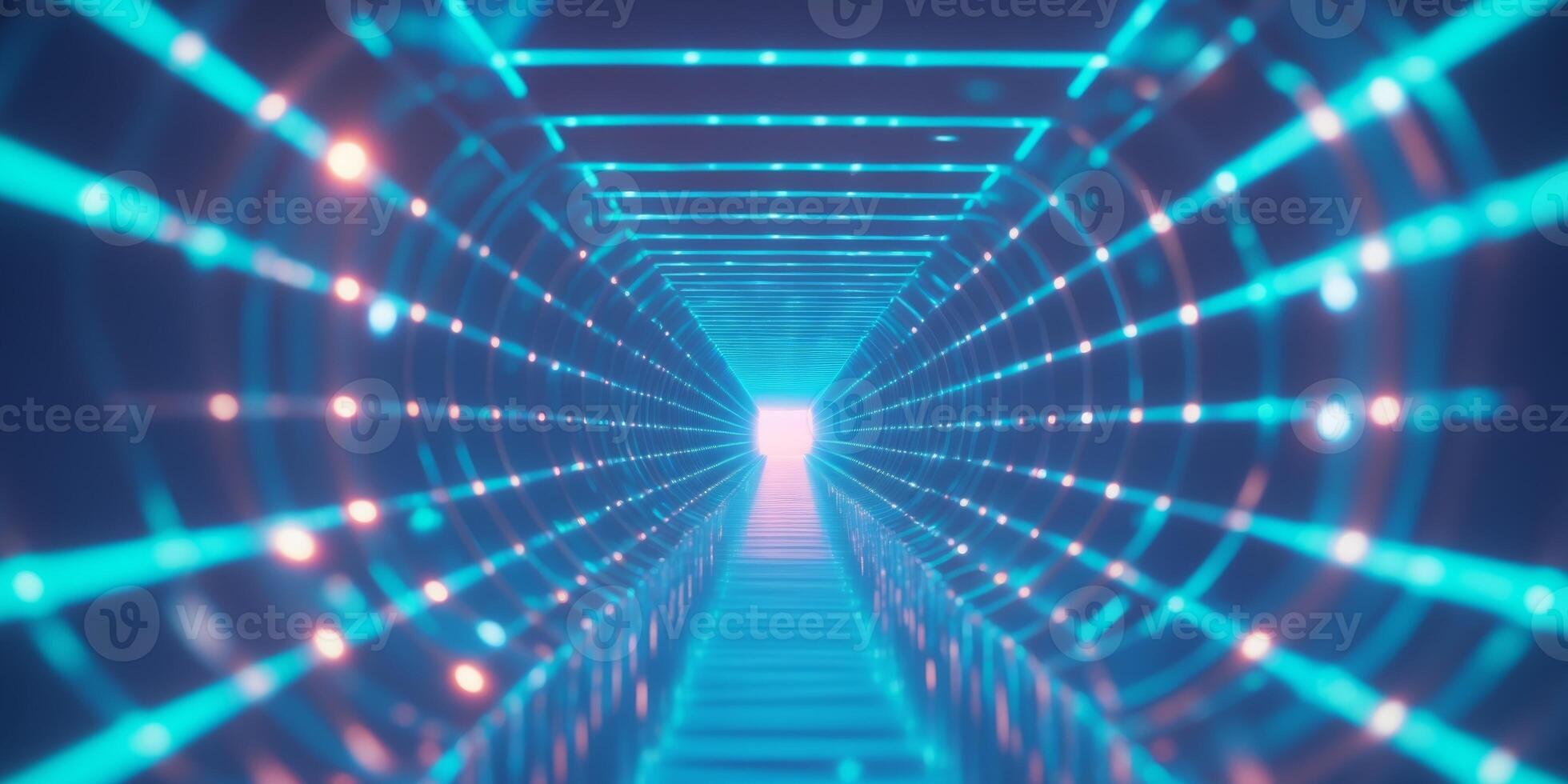 Abstract Tunnel of Glowing Blue Lines and Lights photo