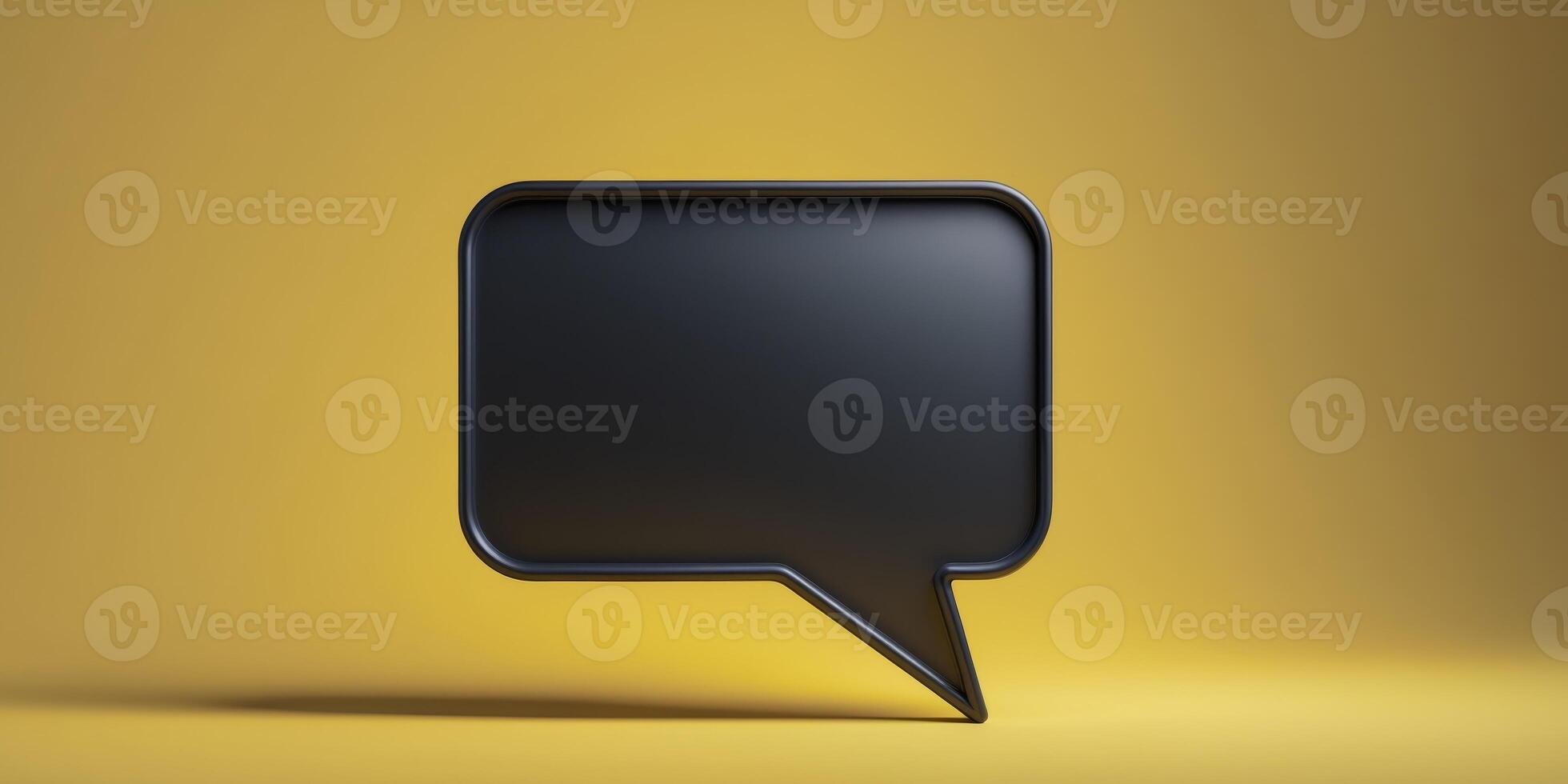 Black Speech Bubble on Yellow Background photo
