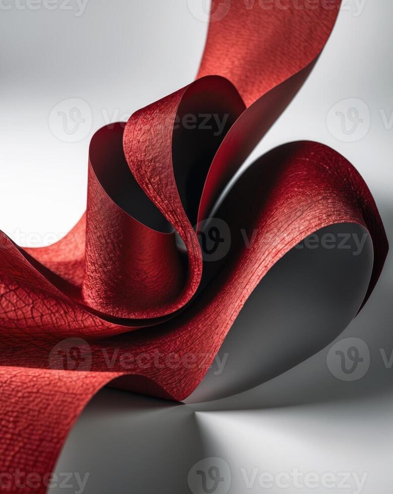 Bold red textured paper with a luxurious velvet appearance showcasing elegant curves and folds in a striking design photo