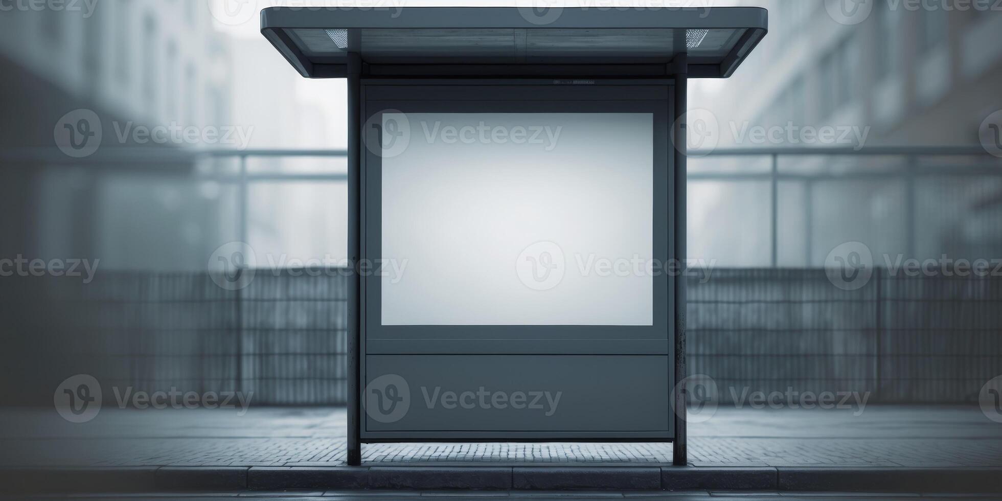 Empty light box mockup at bus stop advertising display promotional mediaEmpty light box mockup at bus stop advertising display promotional media. photo