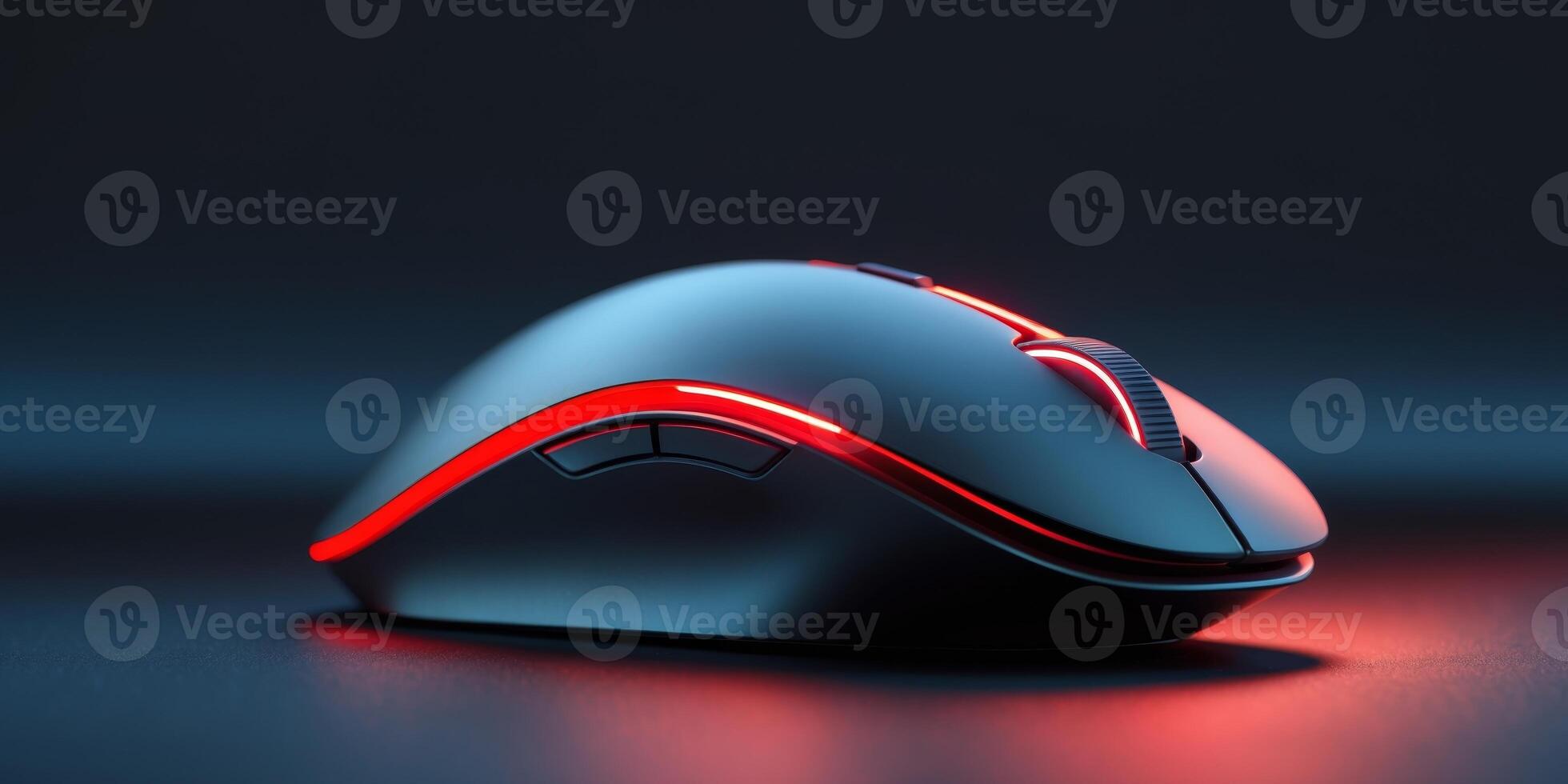 Futuristic Wireless Mouse Red Glow Design Modern Technology photo
