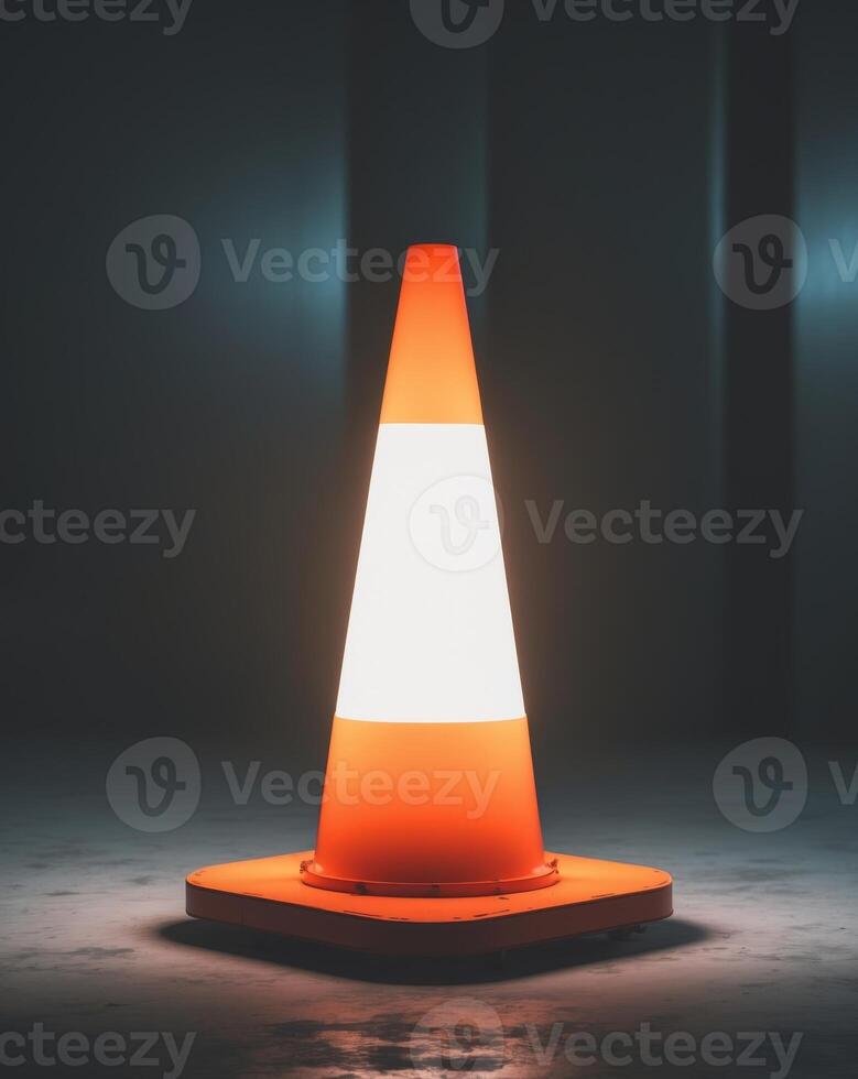 Industrial Safety Control Cone in Dim Light Setting photo