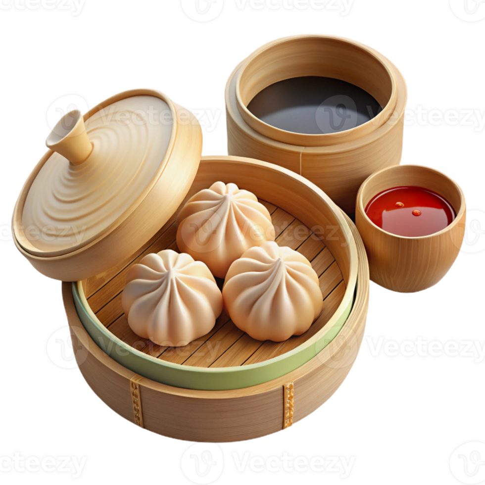 Authentic Bamboo Steamer with Dumplings png