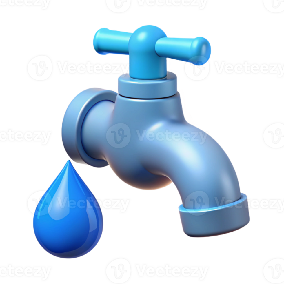 Realistic 3D Faucet and Droplet Illustration png
