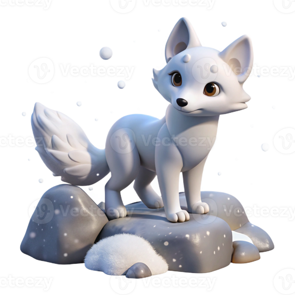 Adorable White Fox on Snowy Rocks png