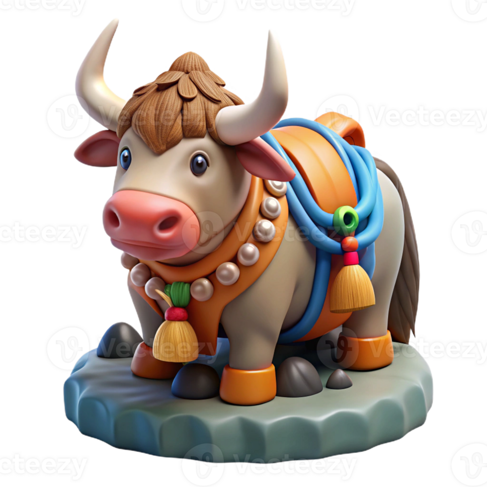 Colorful Yak with Traditional Accessories png