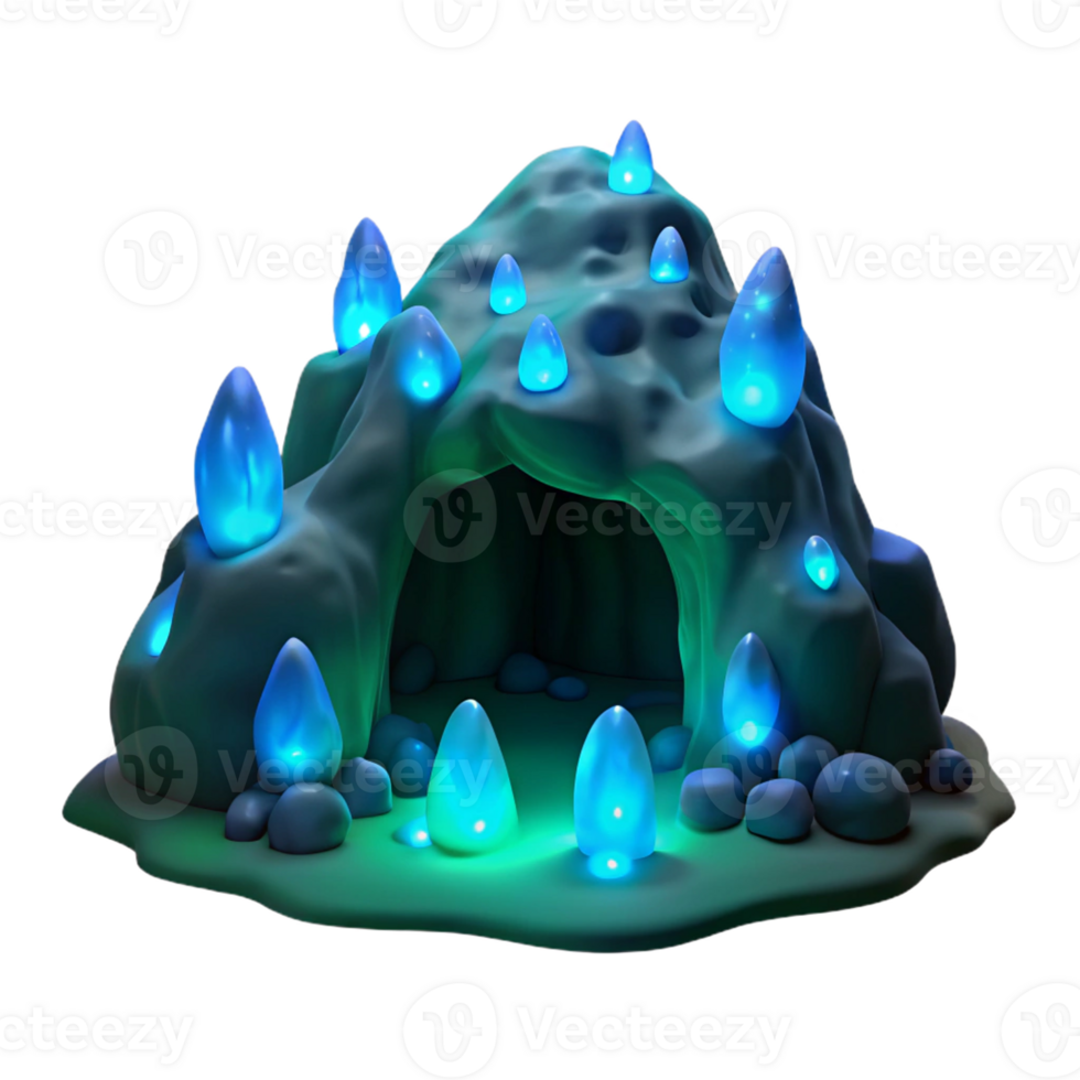 Mystical Cave Illuminated by Blue Crystals png