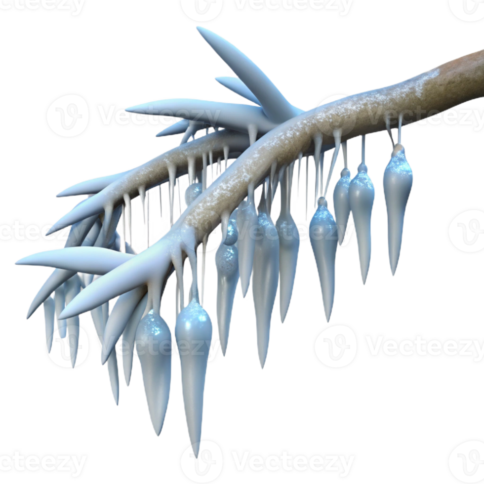 Winter Branch Decorated with Frosty Icicles png