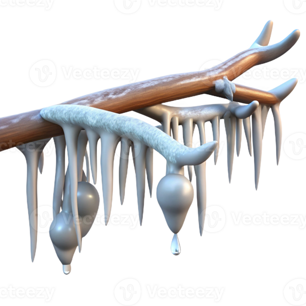 Icy Frost-Covered Branch with Hanging Icicles png