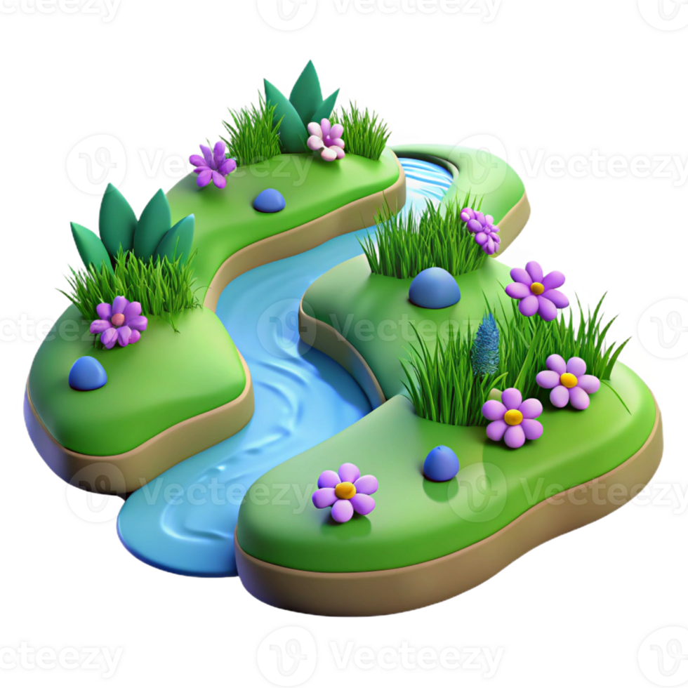Serene Stream Winding Through Greenery png