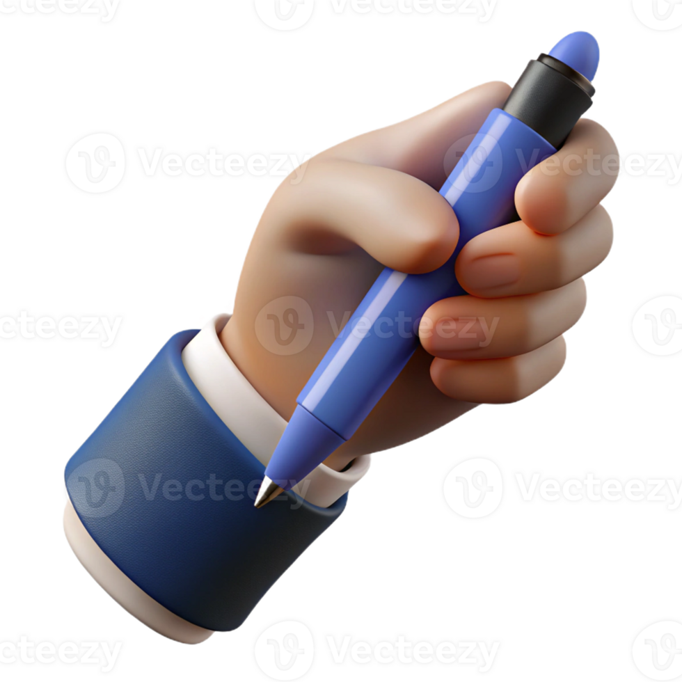 Realistic 3D Hand with a Writing Pen png