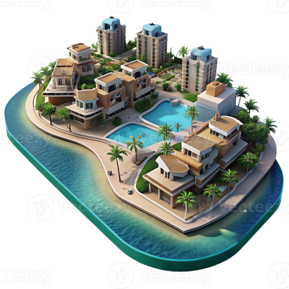 3D Aerial View of Palm Jumeirah Island png