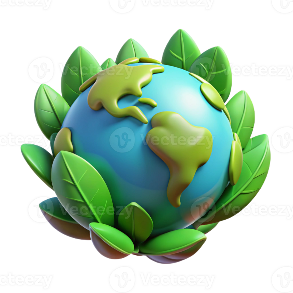 3D Icon of Earth Surrounded by Leaves png