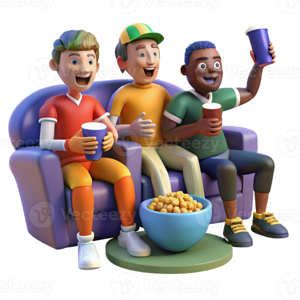 Excited Fans Watching Sports Together 3D Scene png