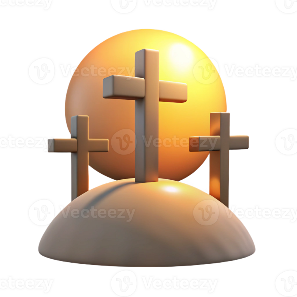 Three Crosses at Sunset in 3D png